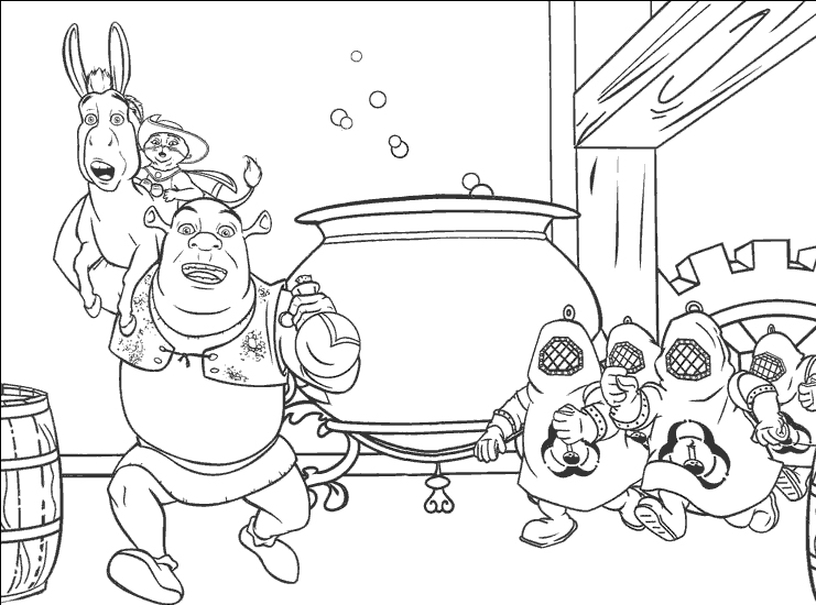 coloriage shrek s enfuie avec l ane t le chat sur l epaule
